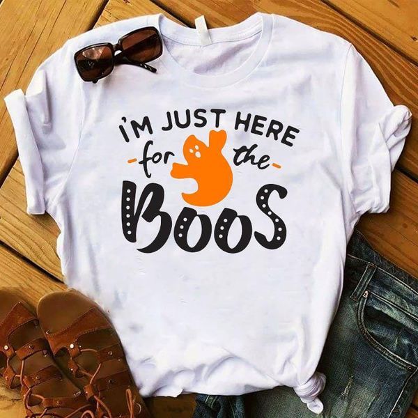 

women t i am just here for the boos funny cute womens happy halloween tshirt female graphic tee shirt ladies clothes t-shirt, White