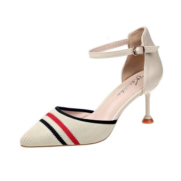 

women buckle strap thin heels pointed toe dress heels shoes elegant woman single shoes stripe ladies stiletto zapatos mujer, Black