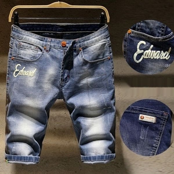 

o5hrf 2020 джинсы и и тенденция jeansnew летом джинсовых шорты мужского jeansshorts упругих рыхлых случайных тенденция пяти джинсов точечных, Blue