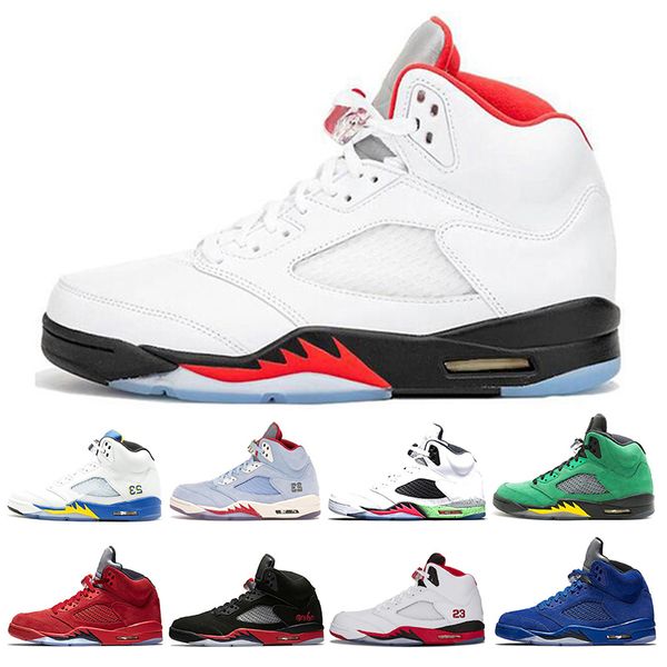 

2020 5 5s mens basketball shoes island green trophy room ice blue fire red 5 sports sneakers size 7-13