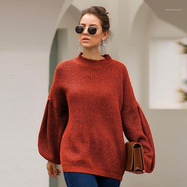 

woman fashion o-neck knitted solid sweaters casual lantern sleeves loose pullovers female autumn new1, White;black