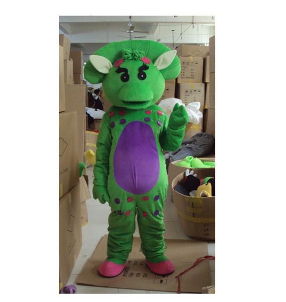 Fabbrica diretta costume della mascotte Barney rosa giallo verde dinosauro festa di compleanno vestito operato da Halloween