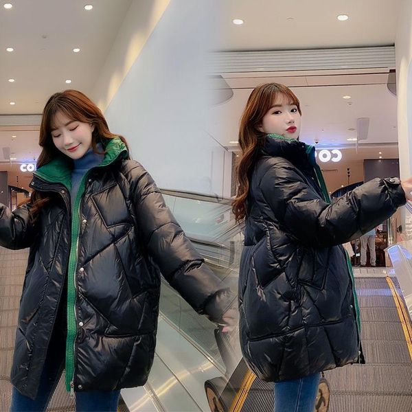 

women 2021 winter thicken parkas coat solid stand collar warm jacket female cotton padded fashion classy casual outerwear c07, Black