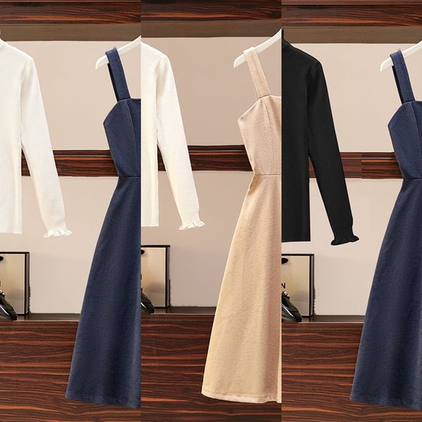 

zesoon 2020 autumn winter new knitted high neck sweater with back skirt two dress dresssweater dress piece set for women dr410, Gray