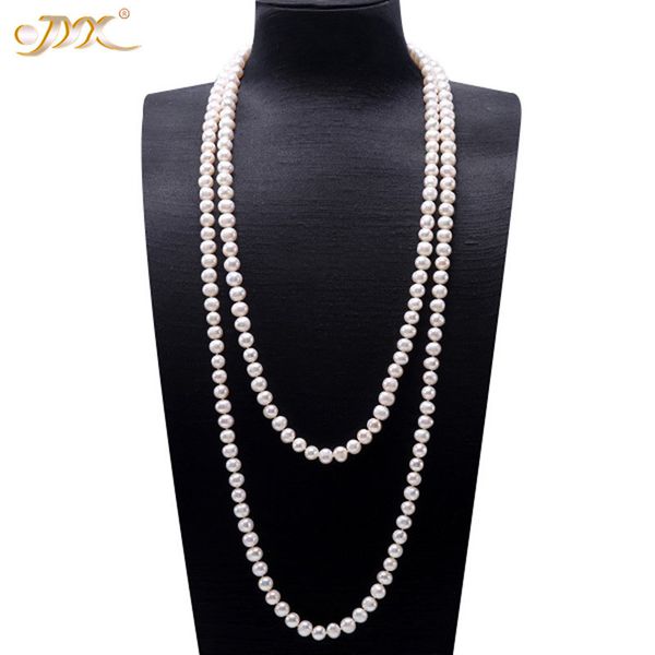 

jyx pearl sweater necklaces long round natural white 8-9mm natural freshwater pearl necklace endless charm necklace 328sale 201104, Silver