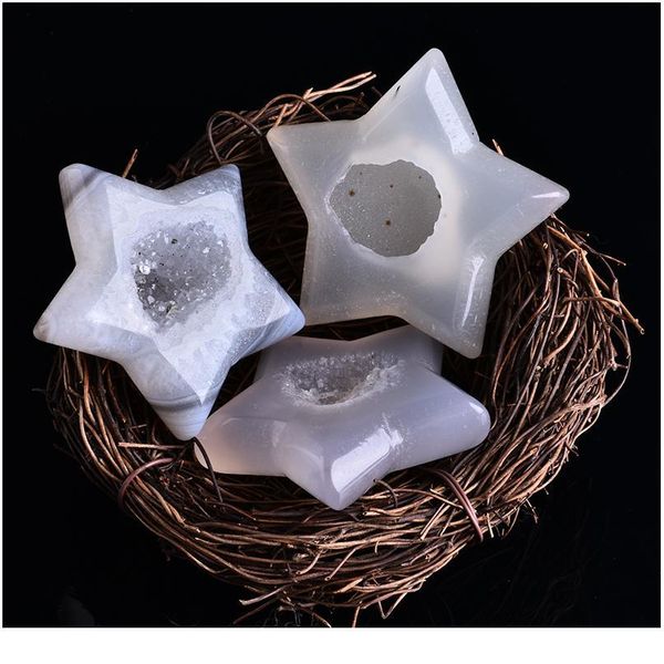 

1pc delicate gemstone mineral jewelry agate with crystal teeth five-pointed star guardian home decoration ornaments d jllpvj, Black