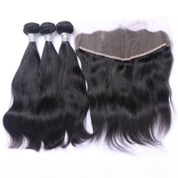 

brazilian human virgin hair lace frontal with 3 bundles 13x4 ear to ear lace frontal 1b black color human hair weaves closure, Black;brown