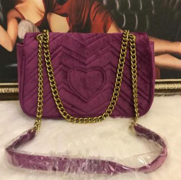 

women velvet shoulder bags classic gold chain 26cm velvet bag heart style bag handbag tote bags messenger handbags as41257
