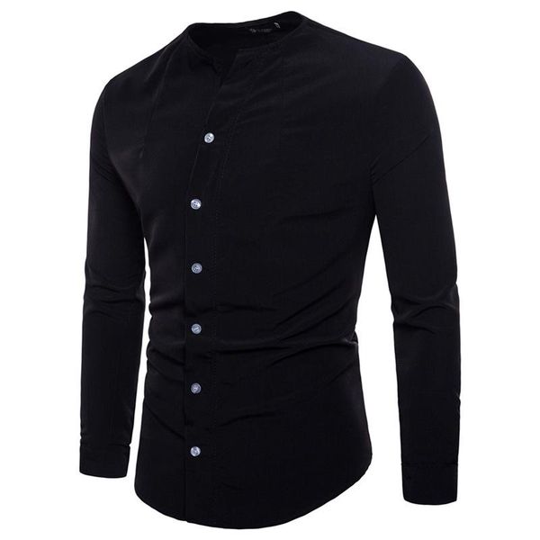 

new men's casual shirt long sleeve shirt gentlemen men's blouse fit shirtscollarless men blouse shirts with mens button, White;black