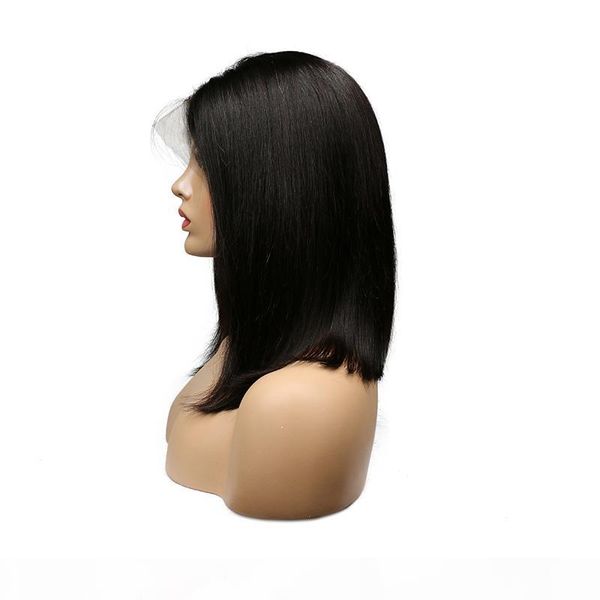 

pre plucked hairline lace front bob human hair wigs brazilian peruvian malaysian indian straight virgin hair wigs natural black for women, Black;brown