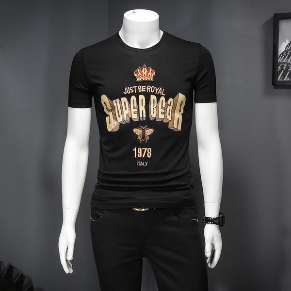 

short-sleeved t-shirt male tide brand youth embroidery 2020 summer new slim large size round neck double mercerized cotton t-shirt, White;black