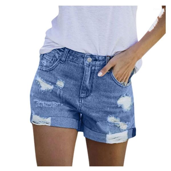 

women's jeans women's shorts 2021 summer fashion ladies girls clothes high waist ripped straight denim #yl51, Blue
