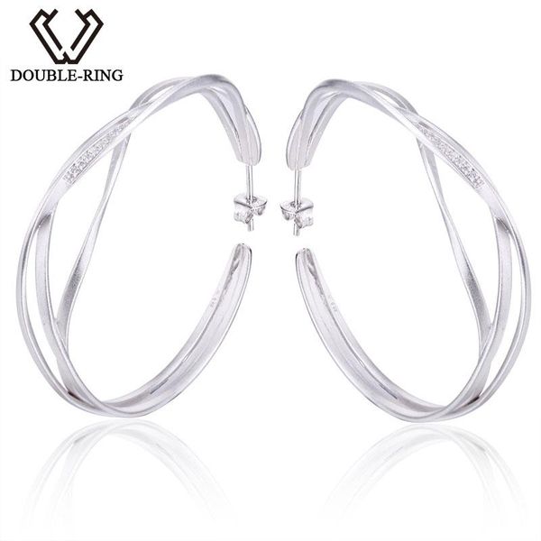 

hoop & huggie double-r big earrings women 925 sterling silver round trendy party girls real fine jewelry customized cae01509sa-1, Golden;silver