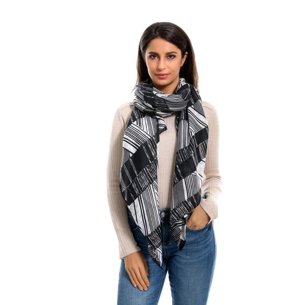 

new style cotton hemp women's warm scarf with irregular stripes in 2019, Blue;gray