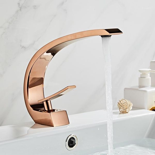 

bathroom sink faucets tuqiu basin faucet modern mixer tap rose gold wash single handle hole and cold waterfall fauce1