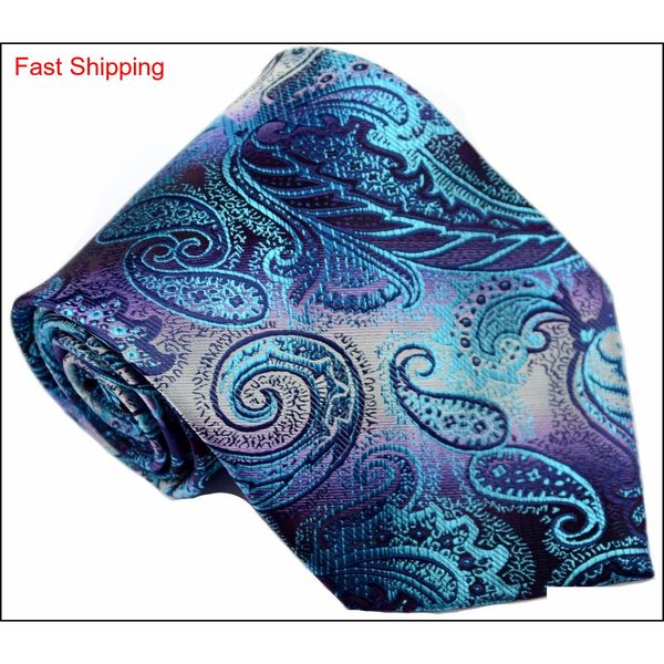 

brand new new 3.6'' paisley purple turquoise jacquard woven silk men's tie necktie vxtng, Blue;purple