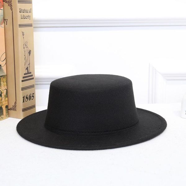 

stingy brim hats women fall winter vintage classic retro jazz ladies warm female fashion fedoras bucket cotton felt caps flat hat casual, Blue;gray
