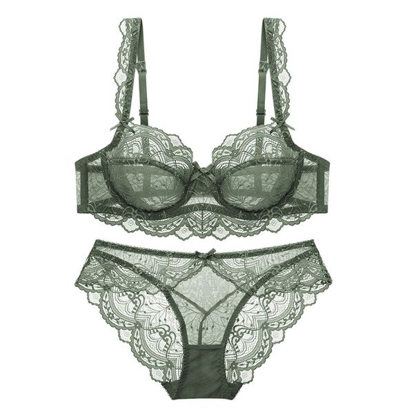 

lace ultra thin transparent bra and panties set large size underwear set lingerie women brassieres a b c d e cup 95c 95d y200415, Red;black