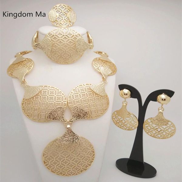 

kingdom ma african gold color jewelry sets wedding bridal necklace bracelet earrings ring set for women exquisite accessories, Silver