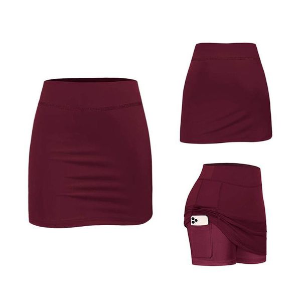 

women tennis skirts inner shorts elastic sports golf skorts with pockets yoga fitness kg-227, White;red