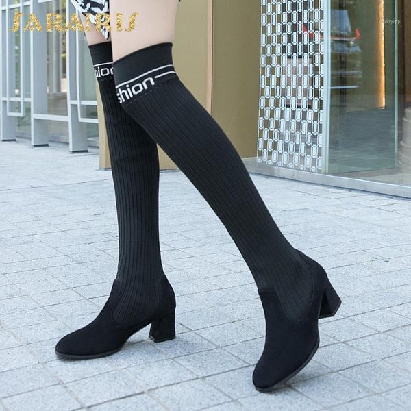 

brand new 2020 big size 48 square heels women winter shoes female fashion design knitting sock boots1, Black