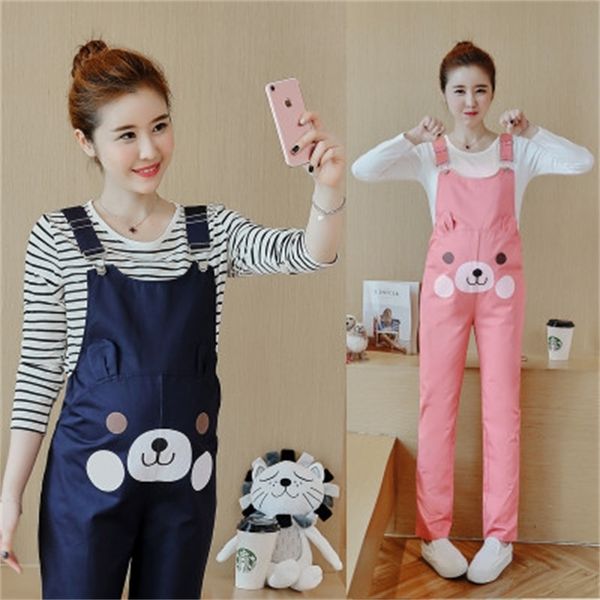 

maternity clothes pregnancy jumpsuit cartoon bear print maternity jumpsuit pants casual trousers pregnant women rompers overalls lj201120, White