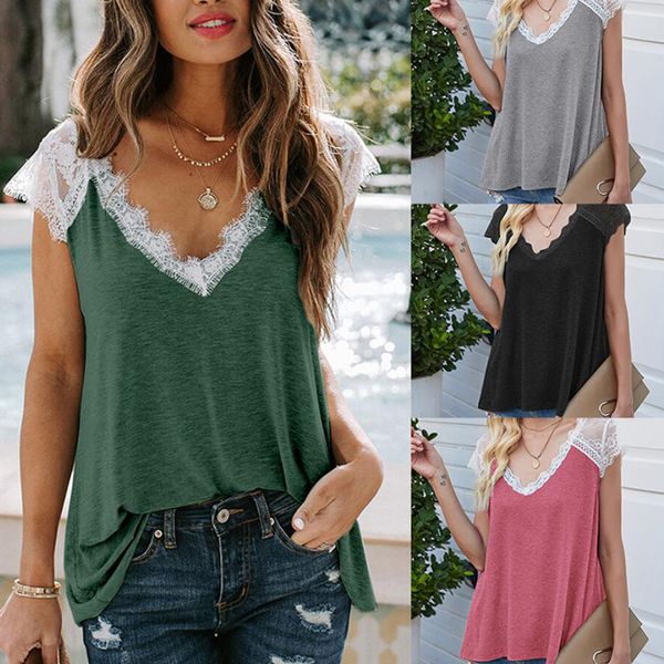 

summer lace short sleeve loose t-shirt v neck fashion elegant office lady women clothing, White