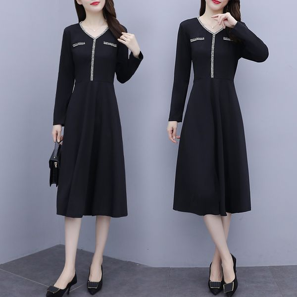 

womens 2021 autumn plus size -5xl dressed in long sleeves with casual low v neckline to line beach swing holiday 00sm, Black;gray