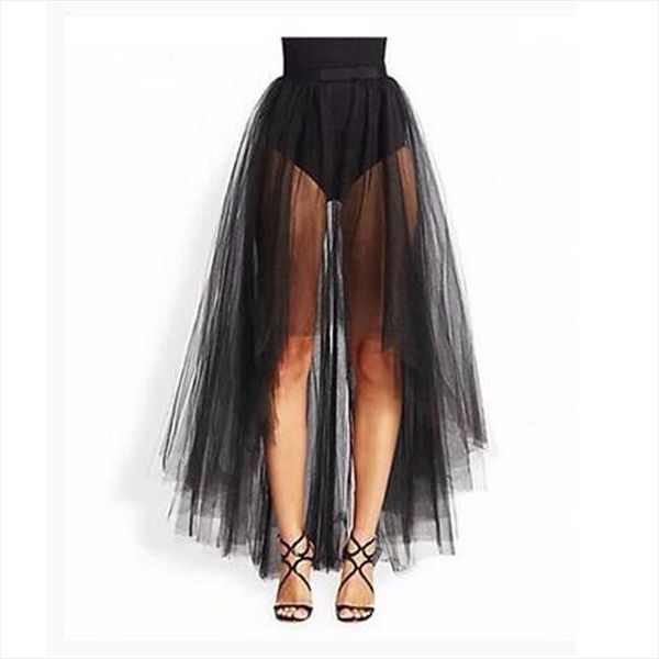

new vintage black high low tulle skirt 2 layers tulle overskirt women floor length chic tutu overlay faldas jupe saia