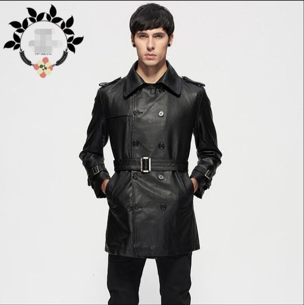 

2021 New Spring Leather Belt Young Korean Version of Men's Long Thin Body Stylish Jacket Beautiful. QTSC, Black