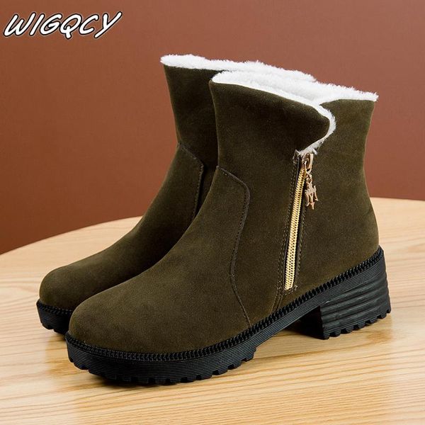 

2020 winter new female round head plus velvet warm thick with cotton boots female non-slip wear short boots snow, Black