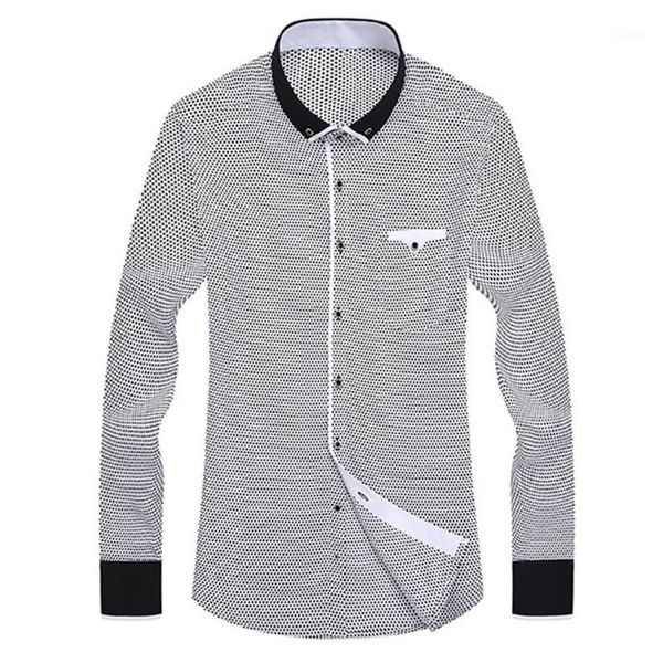 

business men blouse shirt dot plaid print turndown collar shirt long sleeve button blouse fashion new men clothing1, White;black