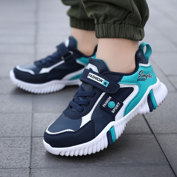 

boys athletics running kids breathable waterproof casual sneakers children hook loop sports walking shoes, Black