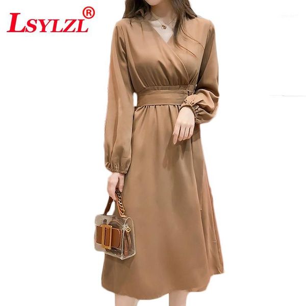 

casual dresses women dress 2021 arrival office style with belt loose solid long sleeve v-collar autumn q2661, Black;gray