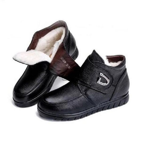 

2020 new warm fur one wool winter boots women shoes fashion cowhide leather boots for women non-slip casual shoes snow, Black