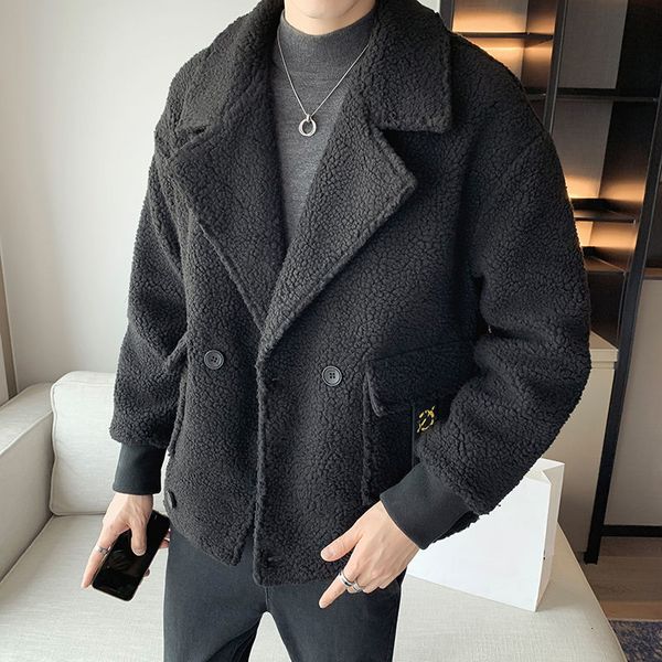 

2021 new winter new male cotton coat plus velvet thick fashion lamb beautiful hair street jacket 8w81, Black