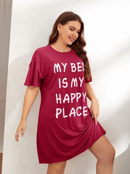 

plus slogan graphic night dress d2e1#, Black;white