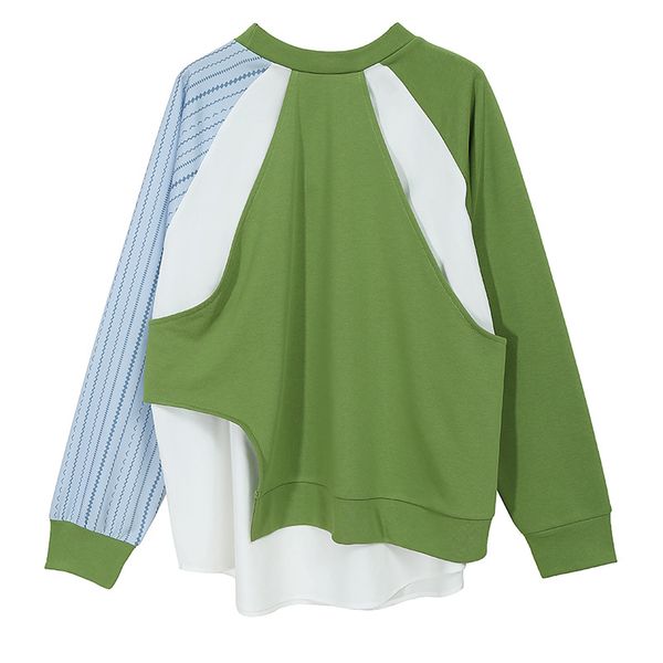 

2021 loose green adjustment striped soft spot new around the neck long female sleeve big fashion spring tide bih6, Black