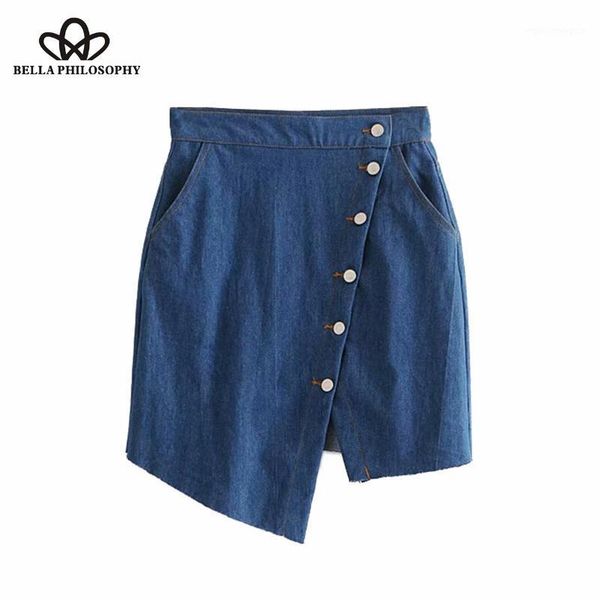 

skirts herstory 2021 stylish buttons asymmetrical denim mini a line pockets streetwear casual faldas mujer1, Black