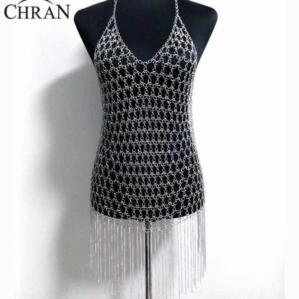 

chran new mesh metal dress decor beach chain bra gold silver harness extra dress slave halter necklace exotic jewelry bc453 t200508