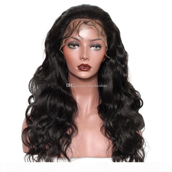 

glueless body wave lace front wigs unprocessed brazilian virgin human hair wig pre plucked natural with baby hair wig for black women, Black;brown