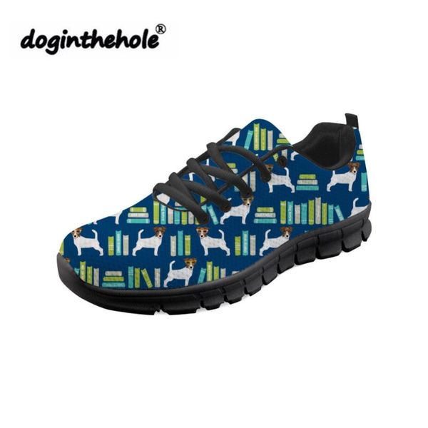 

doginthehole женская обувь джек рассел терьер печать zapatos для женщин шнуровке сетки обувь суки симпатичные осень flat, Black