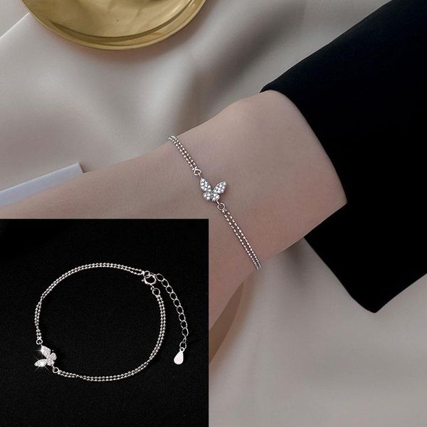 

2020 butterfly crystal bracelet hand chain silver color wristband simple bangle women charm party jewelery wedding gift pulseira, Black