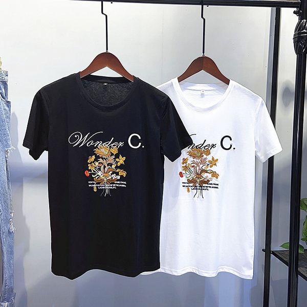 

b1daa2664 2020ss men's summer black and white cotton casual coat t-shirt short sleeve t-shirt embroidered bottomed sdzfv, Blue