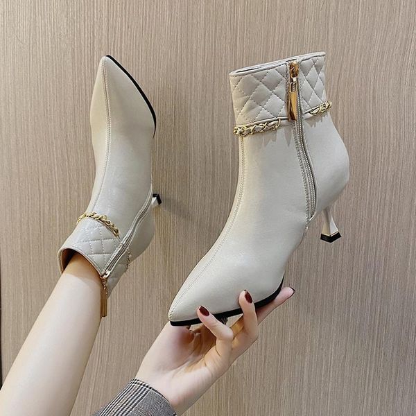 

zipper women's rubber boots pointe shoes luxury designer boots-women winter footwear rain ankle leather pointy high heel, Black