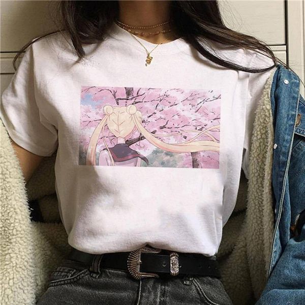 

women's fashion sailor moon japanese casual t-shirt harajuku cartoon print fashion loose women t-shirt tees, White