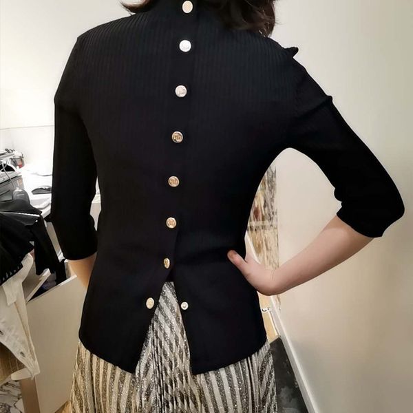

2020 autumn new knitted cardigan sweater back single breasted buttons half turtleneck slim long sleeve base knitwear lj201114, White;black