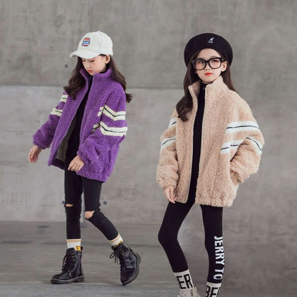 

girls' et 2020 korean winter lamb new thickened children's cardigan coat, Black