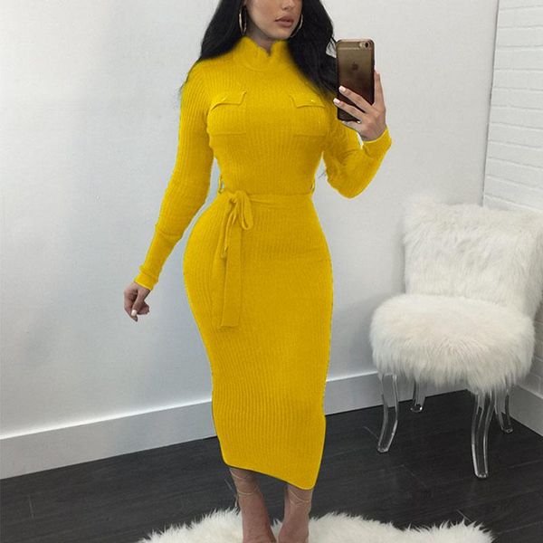 

women fashion casual long sleeve turtleneck solid dress new high street office lady knitted slim dress, Black;gray