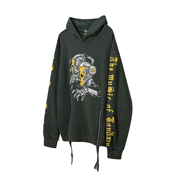 

guochao sanskrit embroidered sweater for men's loose oversized fashion brand printed ribbon skull hip-hop hoodie coat, Black